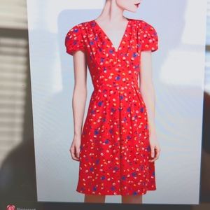 GUC Sz 2 Anthropologie Karen Walker basque knee length red floral dress